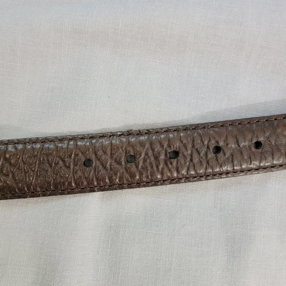 Mens Brown Genuine American‎ Bison Leather Belt Made in USA Size 28 Pebbled EUC